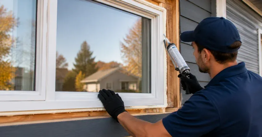 technician installing a new vinyl window in Castlederg, Caledon
