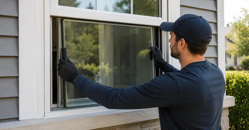 technician boarding up broken window during emergency glass repair Ferndale, Caledon
