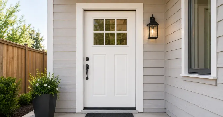 technician installing exterior door frame in Victoria, Caledon