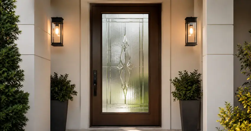 decorative frosted glass panel installed in a front door in Sandhill, Caledon