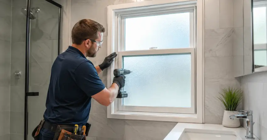 frosted glass installation bathroom window in Tormore, Caledon