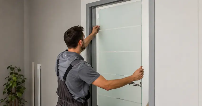 frosted glass interior door panel installation in Terra Cotta, Caledon