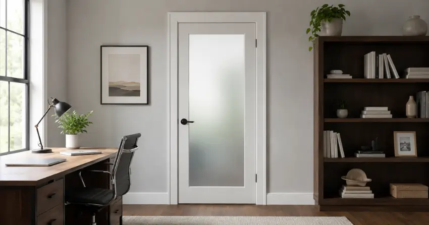 frosted interior door installed in home office in Greenlaw, Caledon
