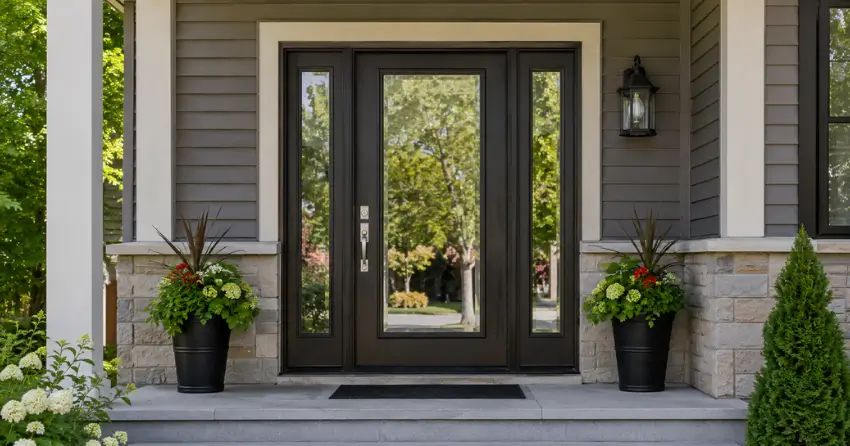 glass entry door with sidelights on a home in Queensgate, Caledon
