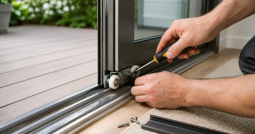 sliding door fix Tormore, Caledon technician diagnosing track issue