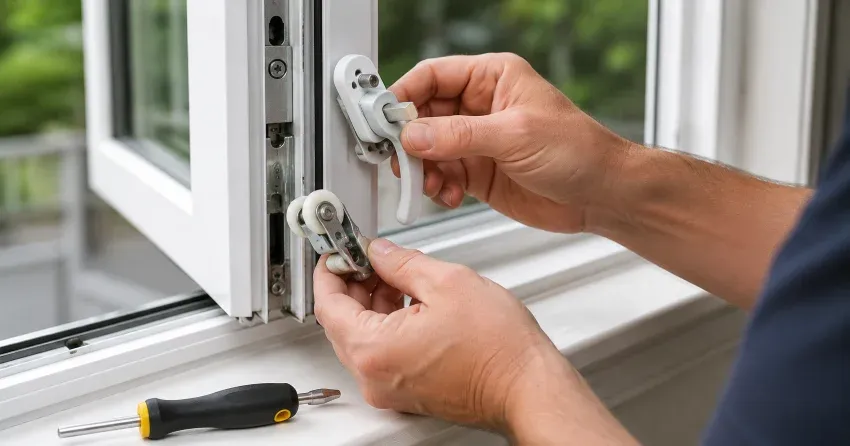 technician performing broken window repair Caledon on a sliding window
