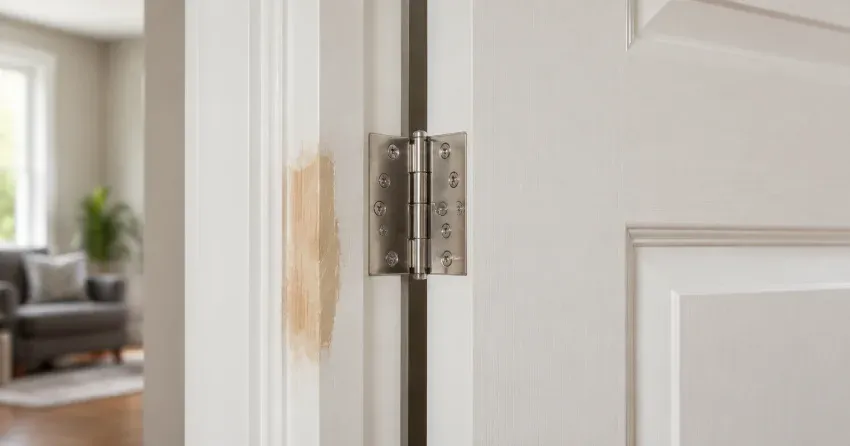 technician checking a warped door against a straightedge in Valleywood, Caledon